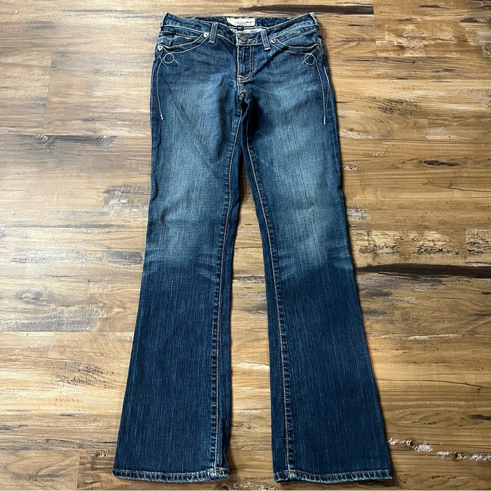 J & Company-J Brand Dark Blue Wash Distressed Low Rise Bootcut Womens Jean Denim
